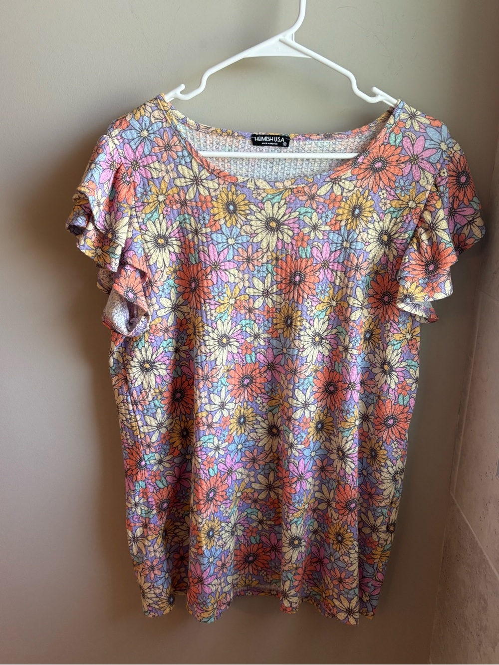 HEIMISH USA Pastel Floral Ruffle Sleeve Tee in Pink, Yellow & Blue
